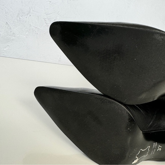 VINTAGE BASEMENT Slouchy Boots EU 37 Black Leather Kitten Heel Pointed Toe Y2K - Picture 9 of 15